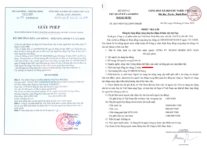 Giấy phép và phiếu trả lời về mức phí từ Bộ Nội Vụ.